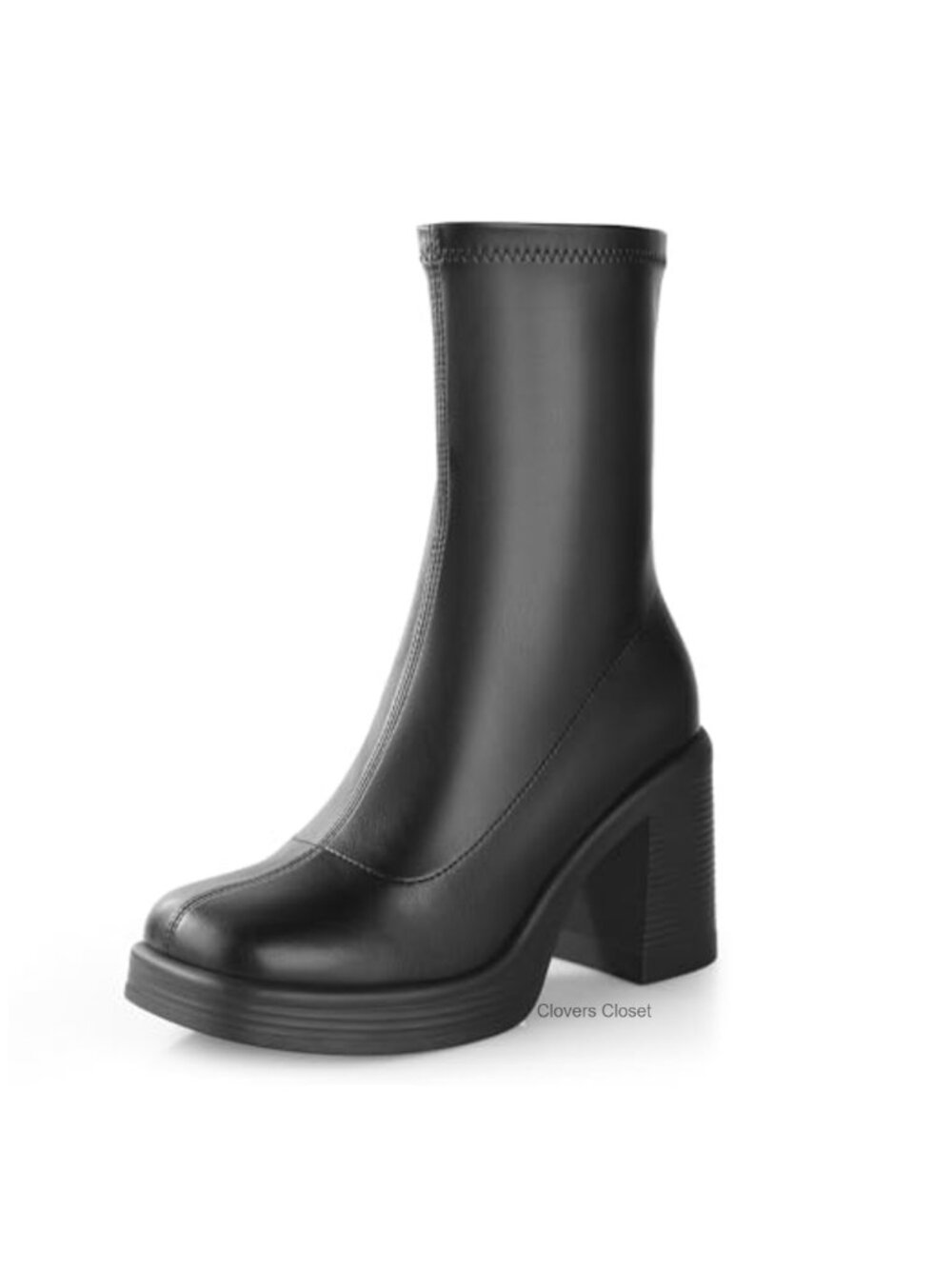 Ankle Gogo Boots Platform Chunky Heel Y2K Side Zipper Square Toe PU Leather